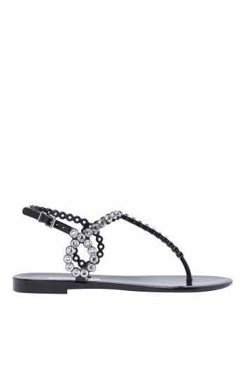 Aquazzura Gumowe sandały z kryształkami, czarne