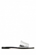 2Alexander McQueen Srebrne skórzane klapki z logo