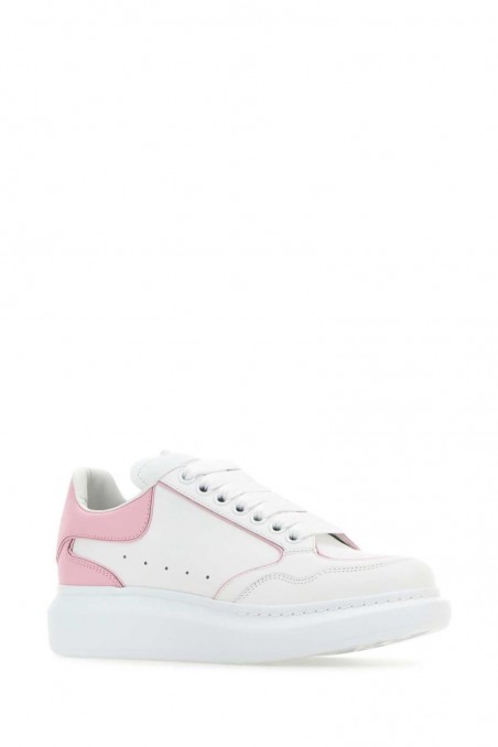 Alexander McQueen Biało różowe skórzane sneakersy na grubej podeszwie