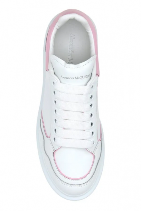 Alexander McQueen Biało różowe skórzane sneakersy na grubej podeszwie