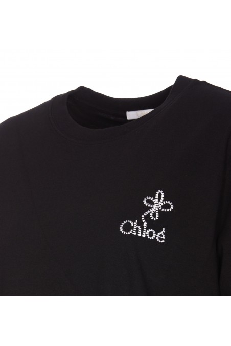Chloe Bawełniana koszulka z logo, czarna