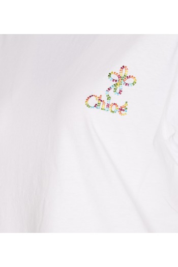 Chloe Bawełniana koszulka z logo, biała