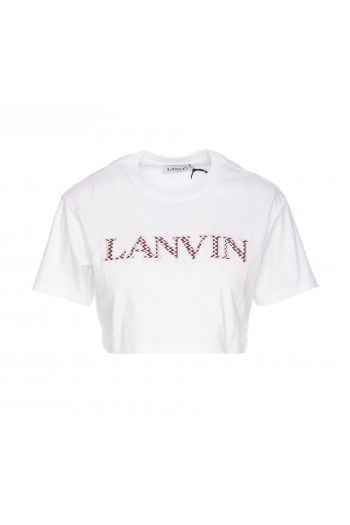 Lanvin Bawełniana krótka koszulka z logo "Lanvin Paris", biała
