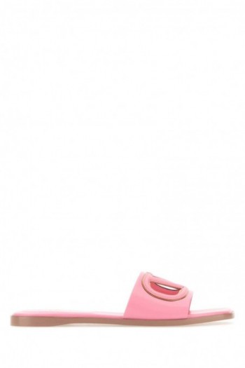 Valentino Różowe skórzane klapki VLogo