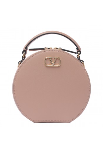 Valentino Różowa skórzana okrągła torebka do ręki VLogo