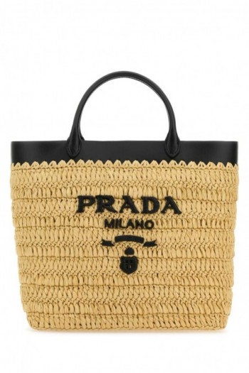 Prada Torba shopper z raffi z kontrastowym logo Prada Milano